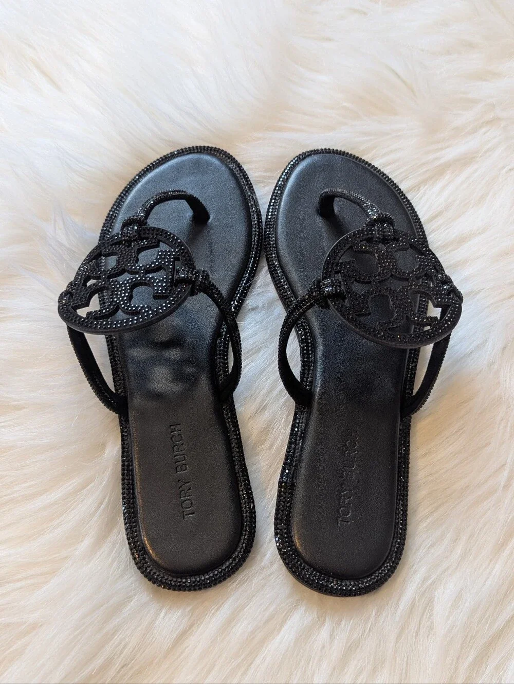 Tory Burch Black Logo Medallion Sandal.
